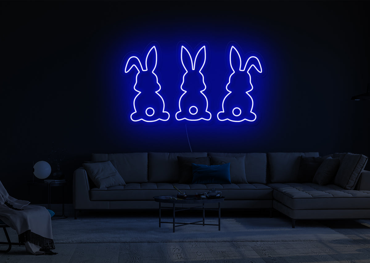 Three Bunnies LED Neon Sign
