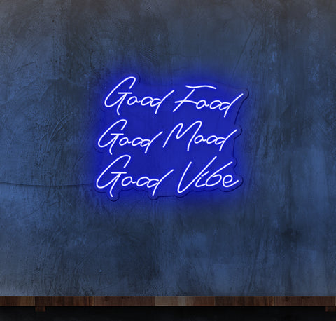 Good Food Good Mood Good Vibes LED Neon Sign