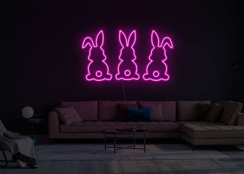 Three Bunnies LED Neon Sign