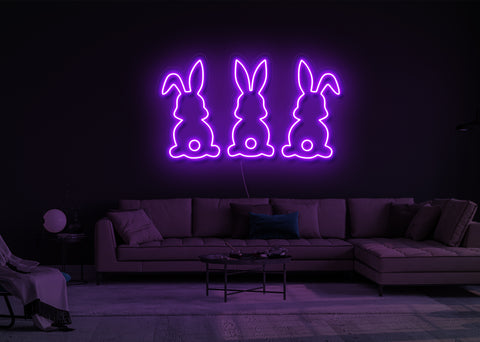 Three Bunnies LED Neon Sign
